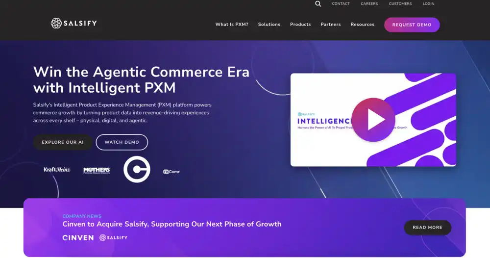 Salsify website hero describing intelligent product experience management